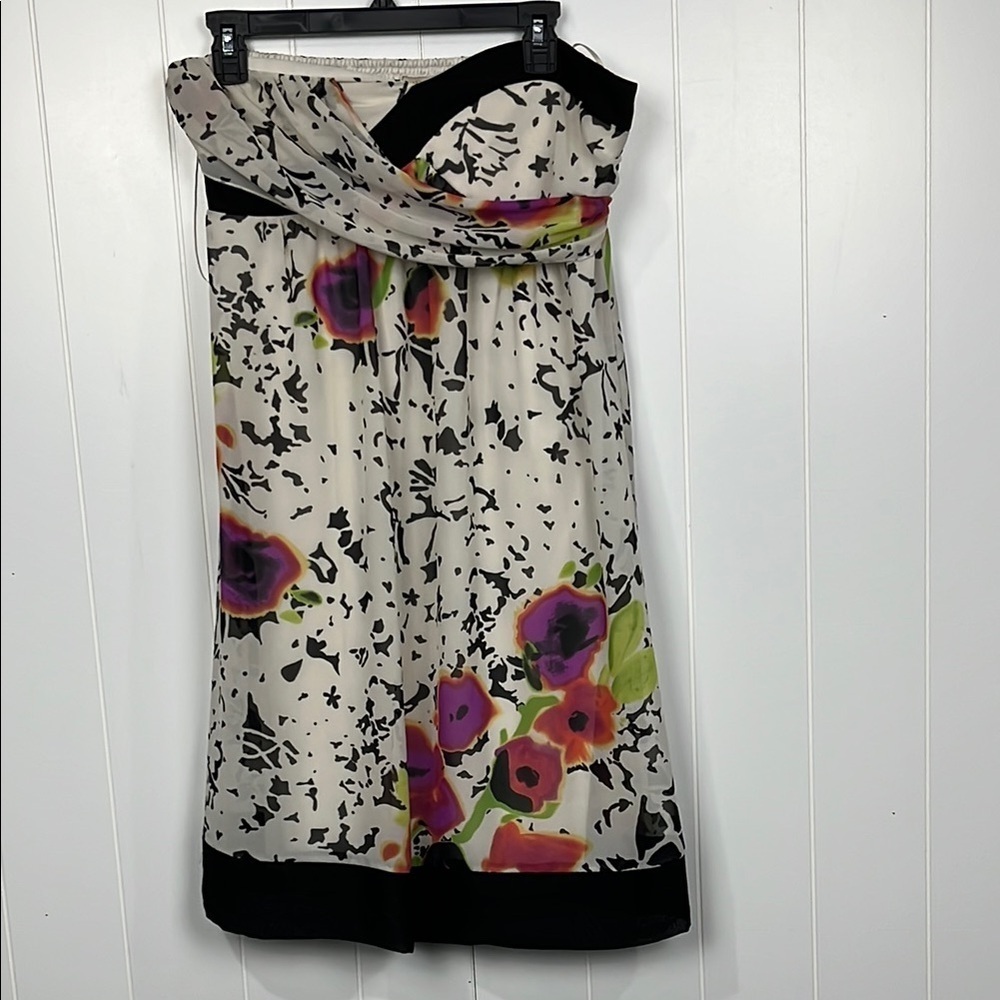Jonathan Martin Petites Womens Dress 10 Black Purple Floral Strapless Smocking